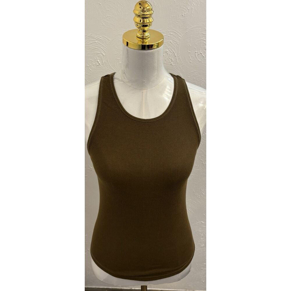 Intimately Free People Dark Olive Brown Ribbed Tank Top Size XXS Earth Tone